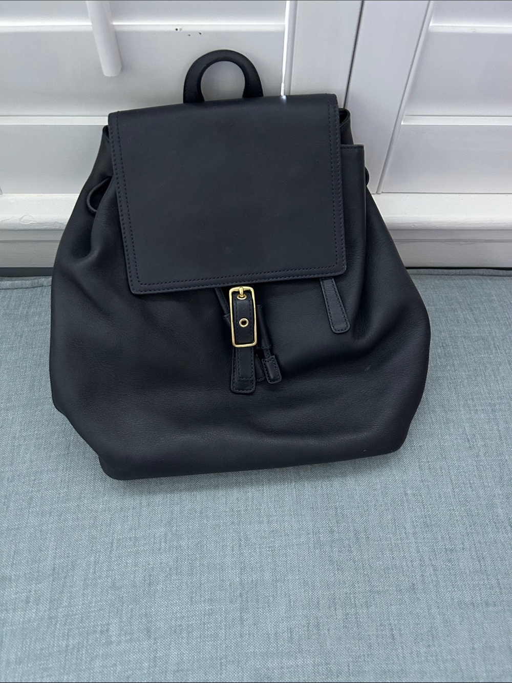 New Coach Navy Leather Backpack with Gold Hardware